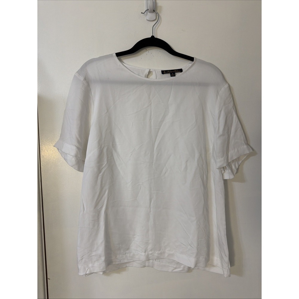 Brooks Brothers Women White Satin Short Sleeve Shirt   Sz 16 Preppy